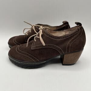 Jambu San Fran Women's Size 7.5 Brown Suede Leather Wingtip Oxford Heel